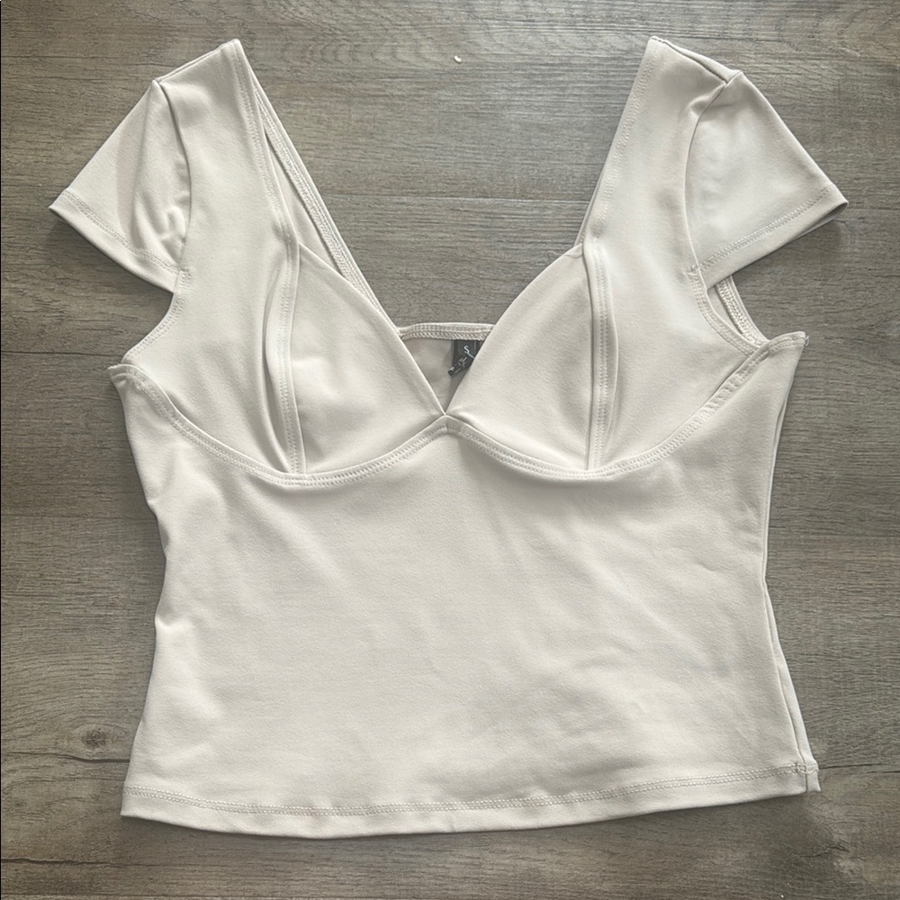 Tan Short Sleeve V-Neck